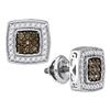 Image 1 : Womens Round Brown Diamond Square Cluster Earrings 1/2 Cttw 10kt White Gold - REF-21K5Y