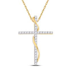 Womens Round Diamond Cross Pendant 1/2 Cttw 14kt Yellow Gold - REF-28F5W