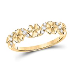 Womens Round Diamond Flower Band Ring 1/8 Cttw 10kt Yellow Gold - REF-14K9Y