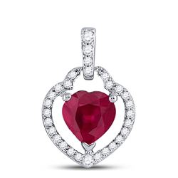 Womens Heart Ruby Diamond Fashion Pendant 7/8 Cttw 10kt White Gold - REF-18X5A