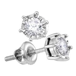 Womens Round Diamond Solitaire Stud Earrings 1/4 Cttw 10kt White Gold - REF-21X5A