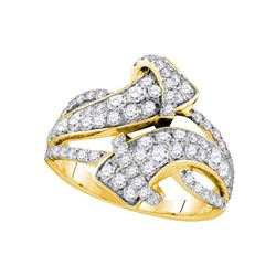 Womens Round Pave-set Diamond Bypass Strand Band 1-1/2 Cttw 14kt Yellow Gold - REF-98Y5N