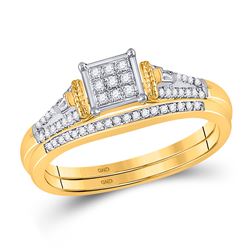 Round Diamond Bridal Wedding Ring Band Set 1/5 Cttw 14kt Yellow Gold - REF-44F5W