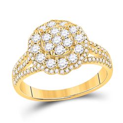 Womens Round Diamond Halo Flower Cluster Ring 7/8 Cttw 14kt Yellow Gold - REF-69W9K