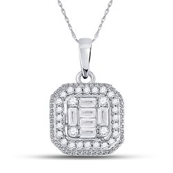 Womens Baguette Diamond Fashion Cluster Pendant 1/4 Cttw 14kt White Gold - REF-21F5W