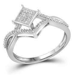 Womens Round Diamond Square Cluster Ring 1/4 Cttw 10kt White Gold - REF-16R9X