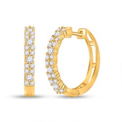 Womens Round Diamond Hoop Earrings 3/4 Cttw 14kt Yellow Gold - REF-49Y9N