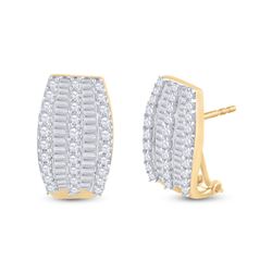 Womens Round Diamond French-Clip Hoop Earrings 1 Cttw 14kt Yellow Gold - REF-52R9X