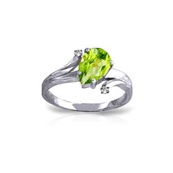 Genuine 1.51 ctw Peridot & Diamond Ring 14KT White Gold - REF-51R4P