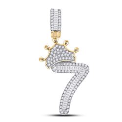 Mens Baguette Diamond Number 7 Crown Charm Pendant 5/8 Cttw 10kt Yellow Gold - REF-25A9M