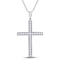 Womens Round Diamond Religious Cross Pendant 1/3 Cttw 10kt White Gold - REF-20R5X