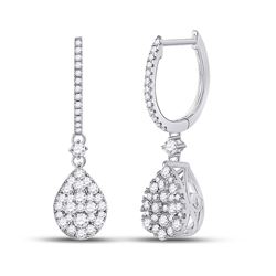 Womens Round Diamond Hoop Teardrop Dangle Earrings 1 Cttw 14kt White Gold - REF-71M9H