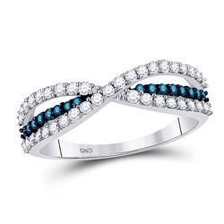 Womens Round Blue Color Enhanced Diamond Band Ring 1/2 Cttw 14kt White Gold - REF-25R5X