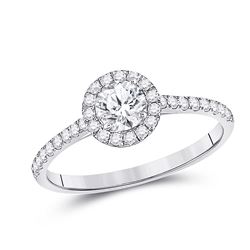 Round Diamond Halo Bridal Wedding Engagement Ring 3/4 Cttw 14kt White Gold - REF-126H9R