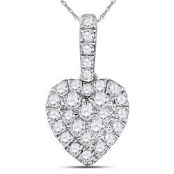 Womens Round Diamond Heart Pendant 1/3 Cttw 14kt White Gold - REF-21X5A