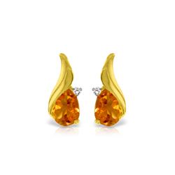 Genuine 3.26 ctw Citrine & Diamond Earrings 14KT Yellow Gold - REF-52F7Z