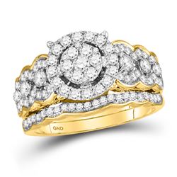 Round Diamond Bridal Wedding Ring Band Set 1 Cttw 14kt Yellow Gold - REF-82H9R