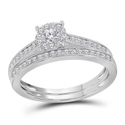 Round Diamond Slender Halo Bridal Wedding Ring Band Set 1/2 Cttw 14kt White Gold - REF-49X5A