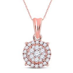 Womens Round Diamond Halo Cluster Pendant 1/4 Cttw 14kt Rose Gold - REF-21H5R