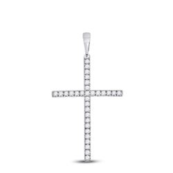 Womens Round Diamond Cross Pendant 1/4 Cttw 10kt White Gold - REF-15X9A