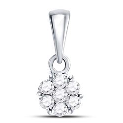 Womens Round Diamond Flower Cluster Pendant 1/10 Cttw 14kt White Gold - REF-7K5Y