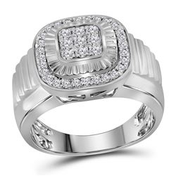 Mens Round Diamond Square Ribbed Cluster Ring 3/4 Cttw 10kt White Gold - REF-64M5H