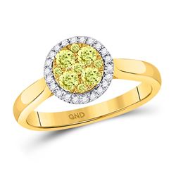 Womens Round Canary Yellow Diamond Circle Cluster Ring 1/2 Cttw 14kt Yellow Gold - REF-54A5M