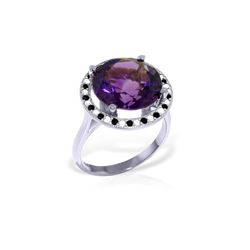 Genuine 6.2 ctw Amethyst, White & Black Diamond Ring 14KT White Gold - REF-91W8Y