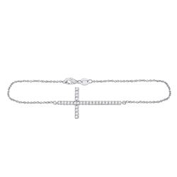 Womens Round Diamond Horizontal Cross Bracelet 1/2 Cttw 14kt White Gold - REF-32W5K