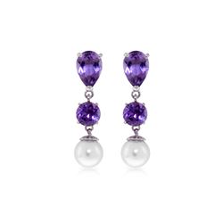 Genuine 10.50 ctw Amethyst & Pearl Earrings 14KT White Gold - REF-40Y9F