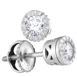 Womens Round Diamond Solitaire Stud Earrings 1/4 Cttw 10kt White Gold - REF-18H5R