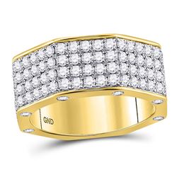 Mens Round Diamond Octagon Nut Band Ring 2-3/4 Cttw 14kt Yellow Gold - REF-175R5X