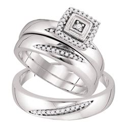 His Hers Round Diamond Solitaire Matching Wedding Set 1/5 Cttw 10kt White Gold - REF-37N5F