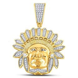 Mens Round Diamond Native American Chief Charm Pendant 1/3 Cttw 10kt Yellow Gold - REF-43H5R