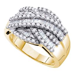 Womens Baguette Diamond Crossover Band Ring 1 Cttw 14kt Yellow Gold - REF-65K5Y