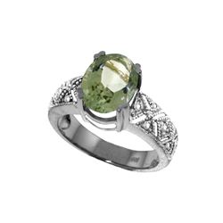 Genuine 3.2 ctw Green Amethyst & Diamond Ring 14KT White Gold - REF-95H7X