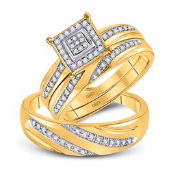 His Hers Round Diamond Square Matching Wedding Set 1/5 Cttw 10kt Yellow Gold - REF-37X9A