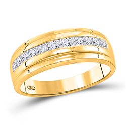 Mens Princess Diamond Wedding Band Ring 1 Cttw 10kt Yellow Gold - REF-68Y5N