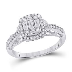 Womens Baguette Diamond Square Cluster Ring 1/2 Cttw 14kt White Gold - REF-52M9H