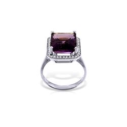 Genuine 5.8 ctw Amethyst & Diamond Ring 14KT White Gold - REF-82A2K