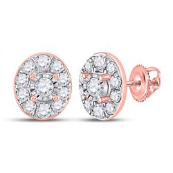 Womens Round Diamond Oval Earrings 1/3 Cttw 10kt Rose Gold - REF-19M5H