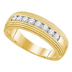 Mens Round Diamond Milgrain Wedding Anniversary Band Ring 1/2 Cttw 14kt Yellow Gold - REF-52X9A