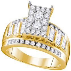 Round Diamond Cluster Bridal Wedding Ring 7/8 Cttw Size 8.5 10kt Yellow Gold - REF-55F9W