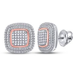 Womens Round Diamond Square Cluster Earrings 1/6 Cttw 10kt Two-tone Gold - REF-24W9K