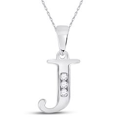 Womens Round Diamond J Initial Letter Pendant 1/20 Cttw 10kt White Gold - REF-6H5R