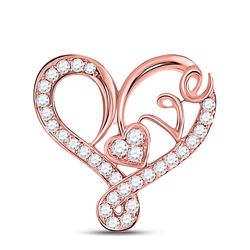 Womens Round Diamond Heart Love Pendant 1/3 Cttw 10kt Rose Gold - REF-19W5K