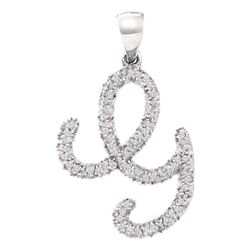 Womens Round Diamond Cursive G Letter Pendant 1/6 Cttw 10kt White Gold - REF-10N5F