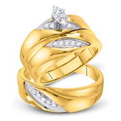 His Hers Marquise Diamond Solitaire Matching Wedding Set 1/4 Cttw 10kt Yellow Gold - REF-36F9W