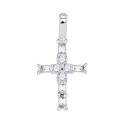 Womens Radiant Baguette Diamond Cross Pendant 1/4 Cttw 10kt White Gold - REF-16X9A