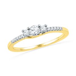 Round Diamond 3-stone Bridal Wedding Engagement Ring 1/4 Cttw 10kt Yellow Gold - REF-22W5K